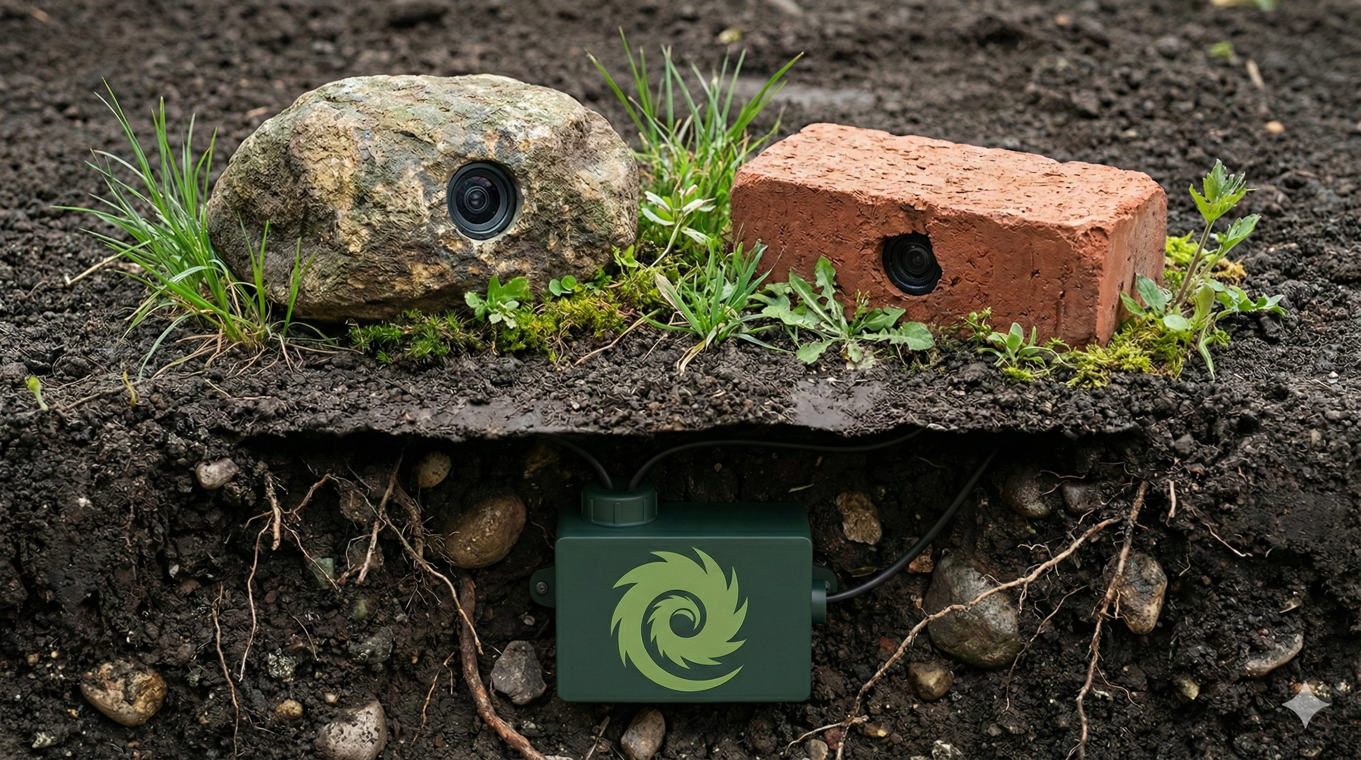 Echidna Cams surveillance cameras hidden in a rock and brick for covert surveillance