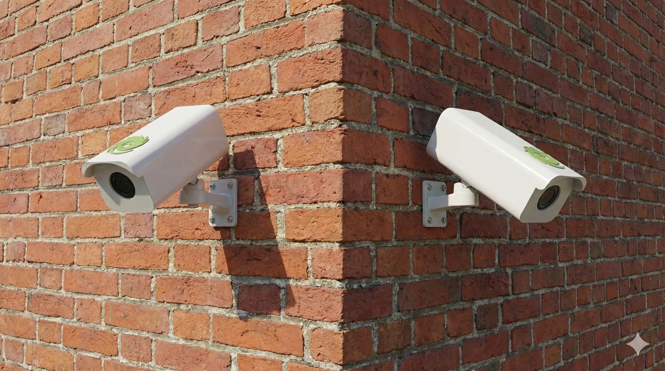 Two Echidna Cams surveillance cameras mounted on a brick wall.