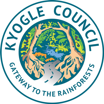 Kyogle Council logo with tree design and text 'Gateway to the Rainforests' on a white background