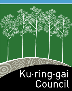 Logo of Ku-ring-gai Council with trees and a bridge on a green background