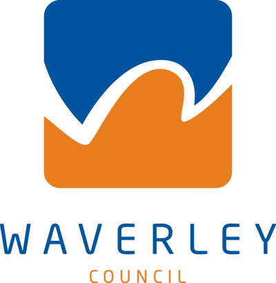 Logo of Waverley Council with blue, orange, and white colors on a white background.